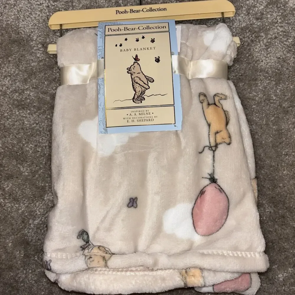 Winnie the Pooh Bear Collection Disney Plush Baby Blanket & Swaddle Balloon New